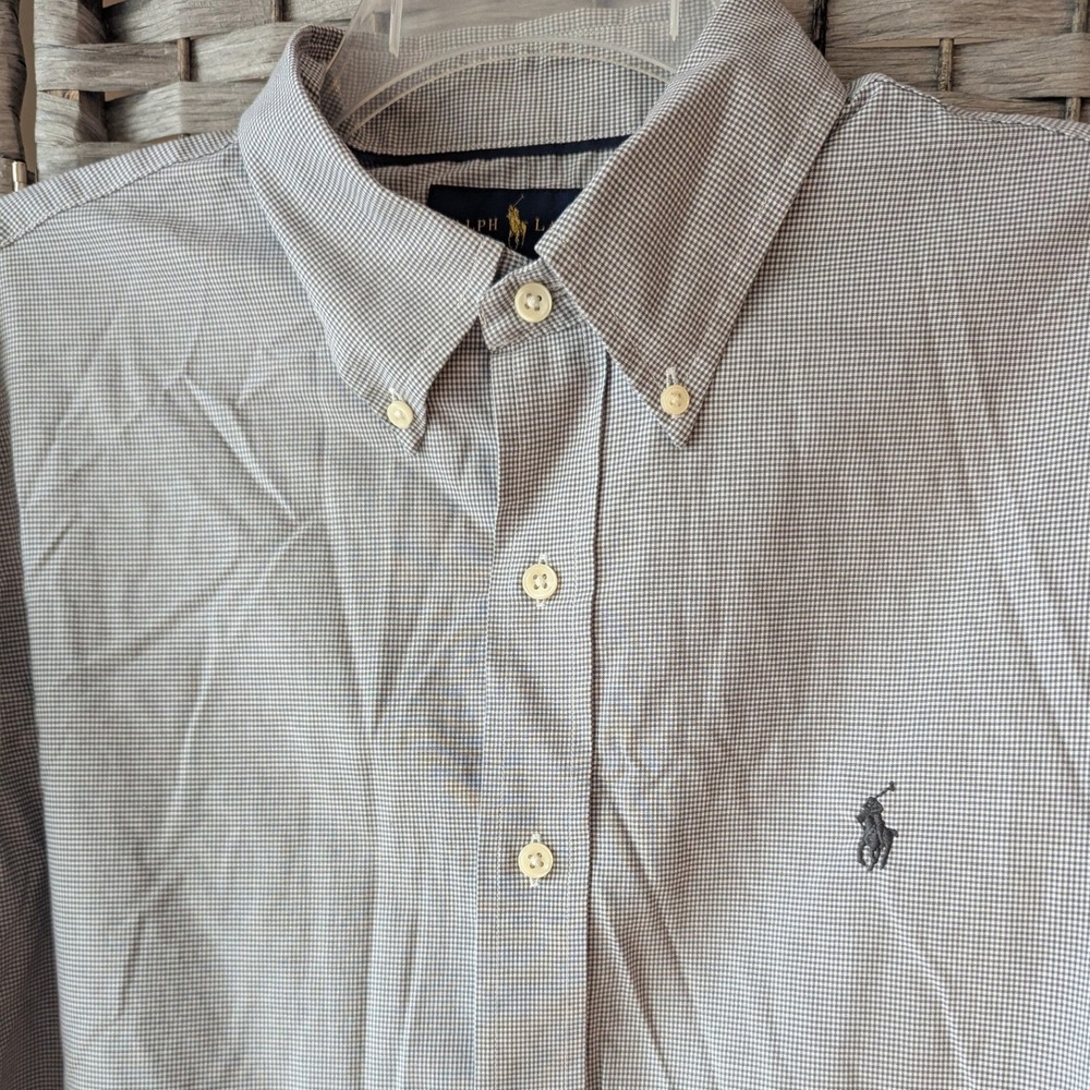 Ralph Lauren Button Down Navy Gingham Slim Fit Non Iron Sz L Preppy Pony Logo